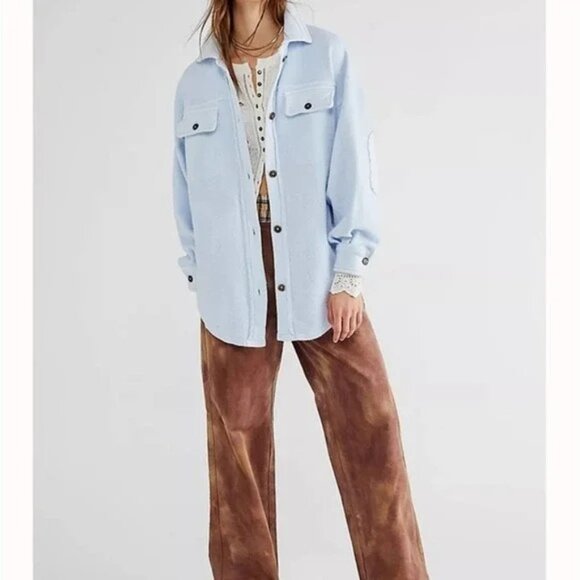 Free People Ruby Oversize Button Down Shacket Jacket Size L - Picture 2 of 7